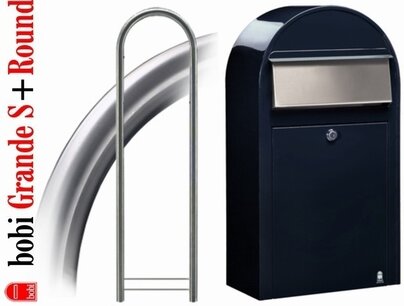 Brievenbus Bobi Grande S zwartblauw RAL 5004 + statief round RVS Brievenbus Bobi Grande S zwartblauw RAL 5004 + statief round RVS