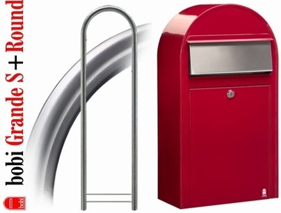 Brievenbus Bobi Grande S helderrood RAL 3001 + statief round RVS Brievenbus Bobi Grande S helderrood RAL 3001 + statief round RVS