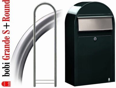 Brievenbus Bobi Grande S zwartgroen RAL 6064 + statief round RVS Brievenbus Bobi Grande S zwartgroen RAL 6064 + statief round RVS