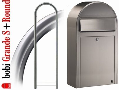 Brievenbus Bobi Grande S RVS + statief round RVS Brievenbus Bobi Grande S RVS + statief round RVS