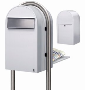 Brievenbus Bobi Grande B wit + statief round RVS Brievenbus Bobi Grande B wit + statief round RVS