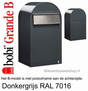 Brievenbus Bobi Grande B donkergrijs RAL 7016 Brievenbus Bobi Grande B donkergrijs RAL 7016