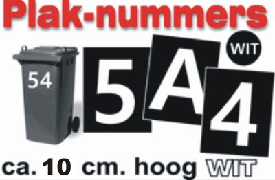 Huisnummer / container stickers WIT 10CM