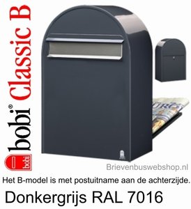 Brievenbus Bobi Classic B donkergrijs RAL 7016 met RVS Klep 