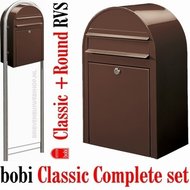 Brievenbus-Bobi-Classic-donkerbruin-RAL-8017-+-statief-round-RVS
