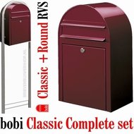 Brievenbus-Bobi-Classic-bordeauxrood-RAL-3005-+-statief-round-RVS
