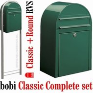 Brievenbus-Bobi-Classic-donkergroen-RAL-6005-+-statief-round-RVS