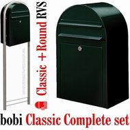 Brievenbus-Bobi-Classic-zwartgroen-RAL-6064-+-statief-round-RVS