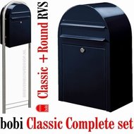 Brievenbus-Bobi-Classic-zwartblauw-RAL-5004-+-statief-round-RVS