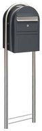 Brievenbus-Bobi-Swiss-donkergrijs-RAL-7016-met-RVS-klep-+-statief-round-RVS